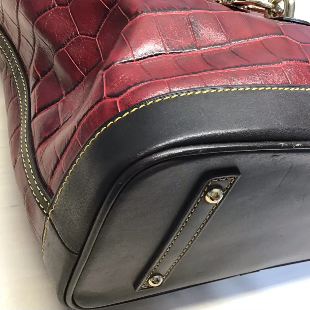 Dooney & Bourke Red Croc Embossed Italian Leather Dennison Hobo Shoulder Bag - Picture 8 of 16
